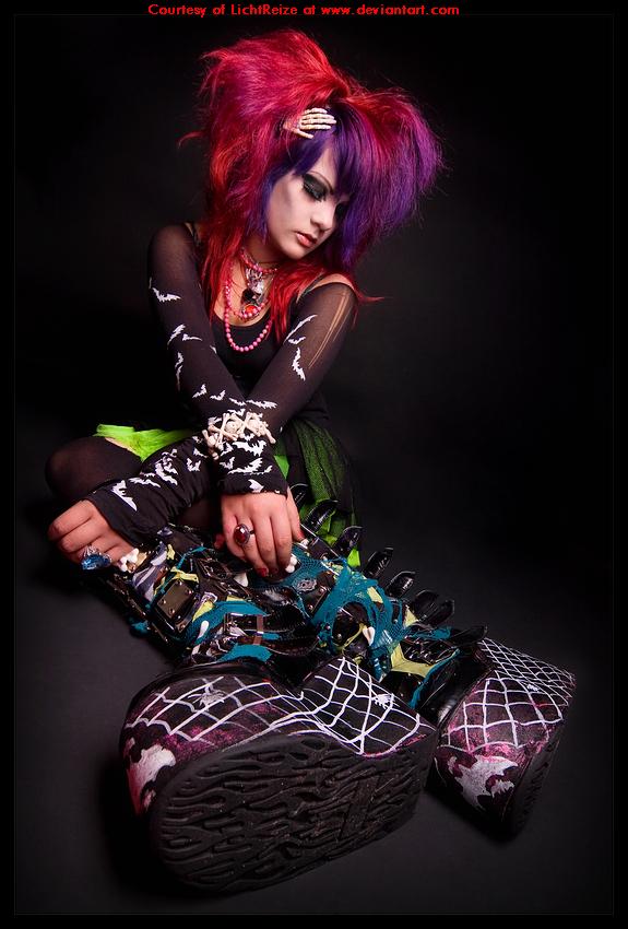 Cyber Goth girl with colorful hair Typically Cyber Goths incorporate color